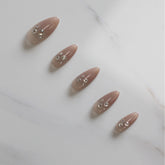 Vibeficant Progel Nude Glitter Handmade Gel Ombre Press on Nails Medium Almond Rhinestone Design